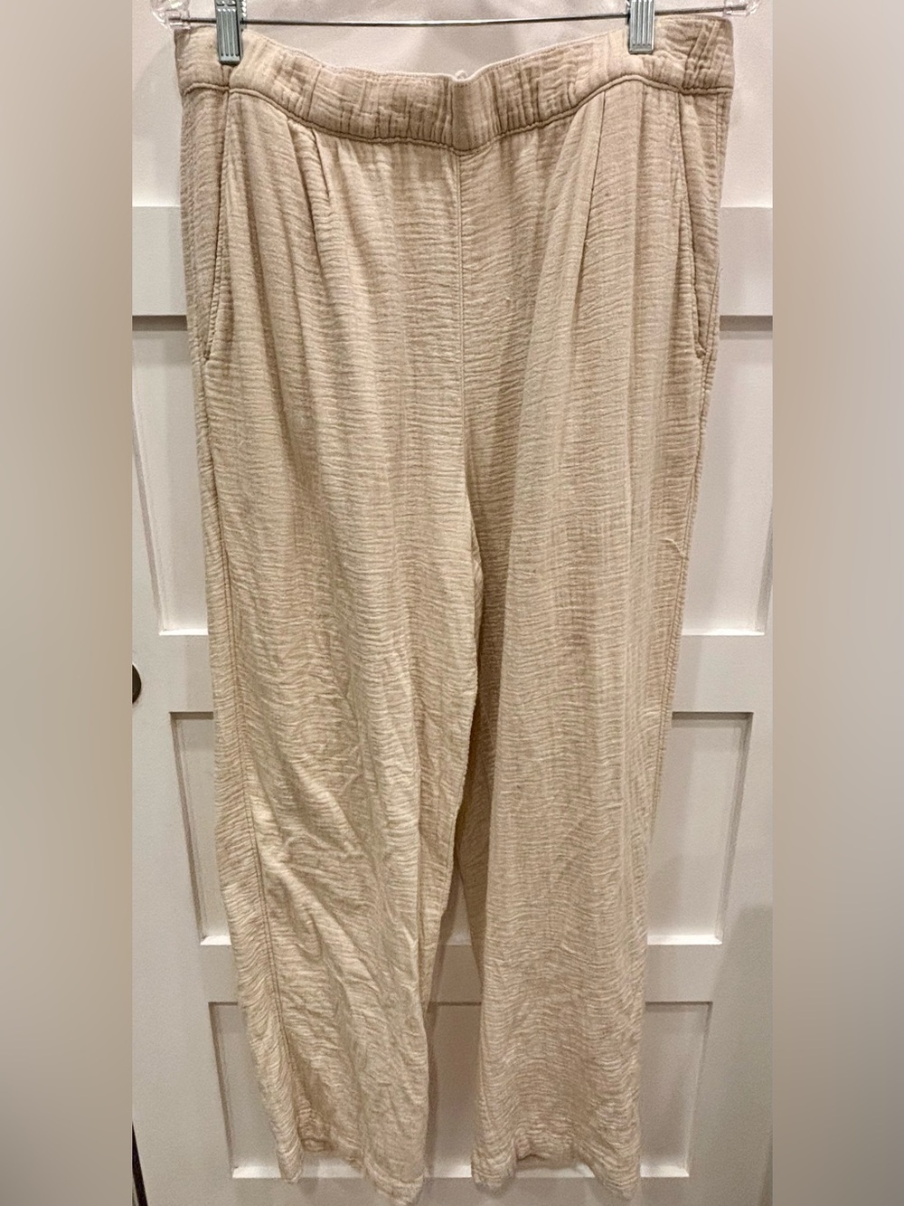 Bershka Beige Textured Wide-Leg Pants